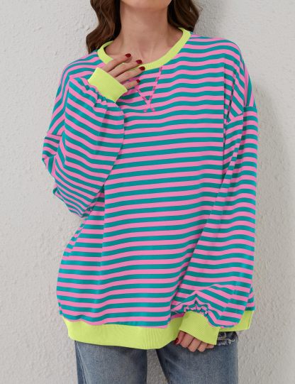 Striped Color Block Oversized Sweatshirt (Buy 2 Free Shipping)