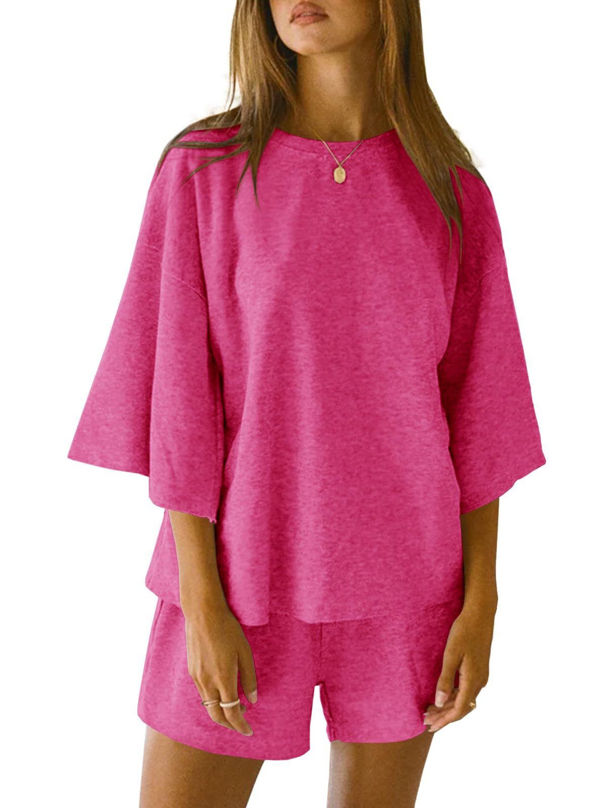 Womens 2 Piece Outfits 3/4 Sleeve Tops and Elastic Waist Shorts Lounge Sets (Buy 2 Free Shipping)