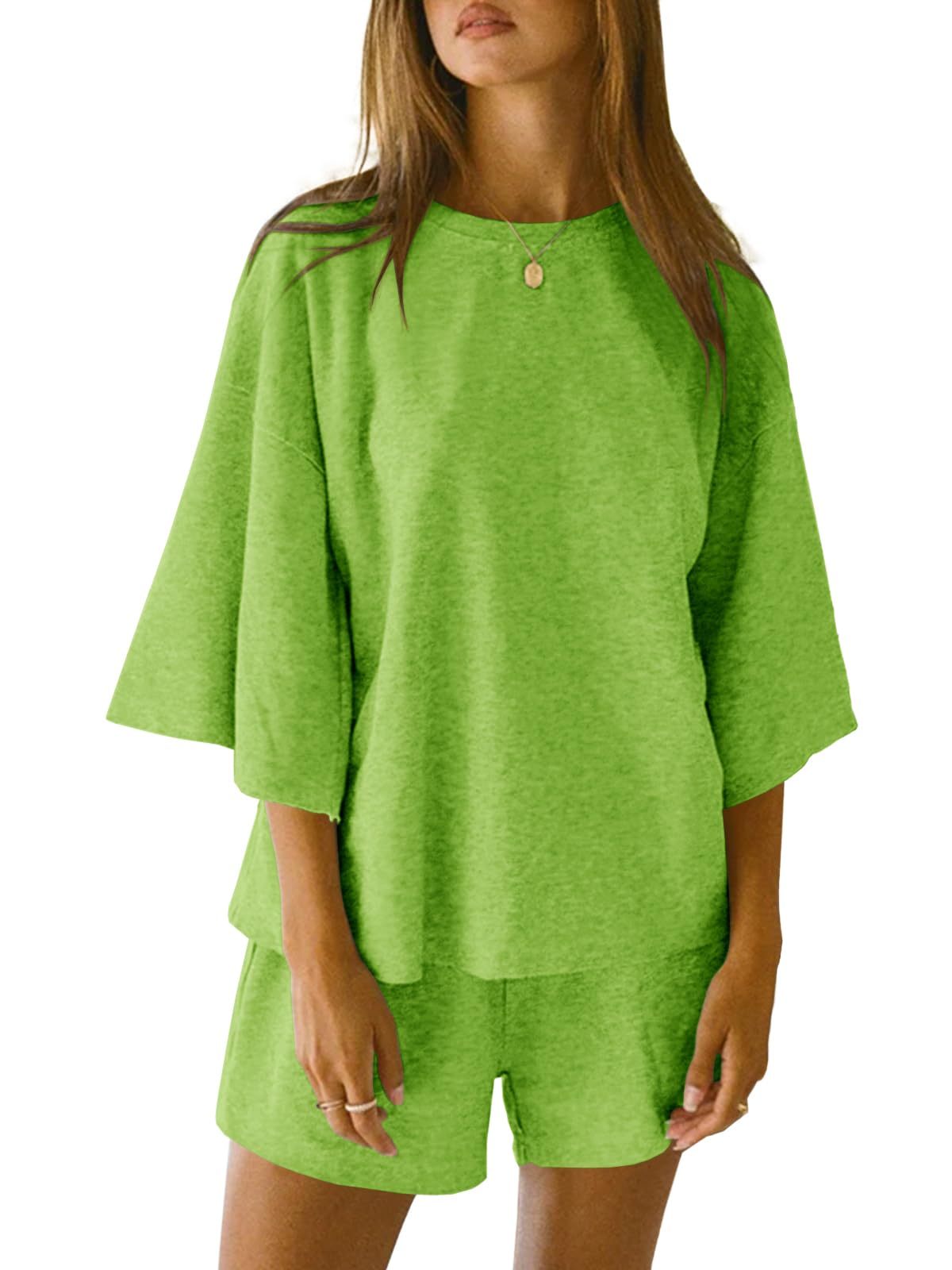 Womens 2 Piece Outfits 3/4 Sleeve Tops and Elastic Waist Shorts Lounge Sets (Buy 2 Free Shipping)