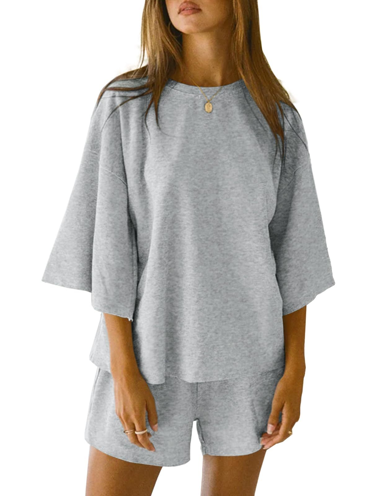 Womens 2 Piece Outfits 3/4 Sleeve Tops and Elastic Waist Shorts Lounge Sets (Buy 2 Free Shipping)