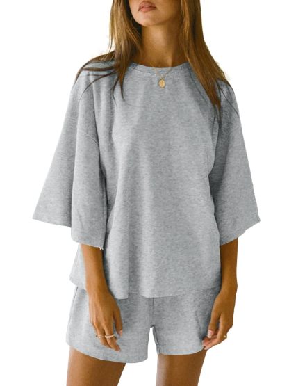 Womens 2 Piece Outfits 3/4 Sleeve Tops and Elastic Waist Shorts Lounge Sets (Buy 2 Free Shipping)