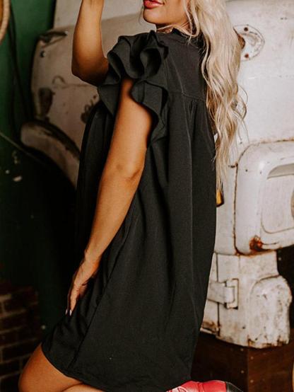 Women's Solid Color V-Neck Ruffle Dress