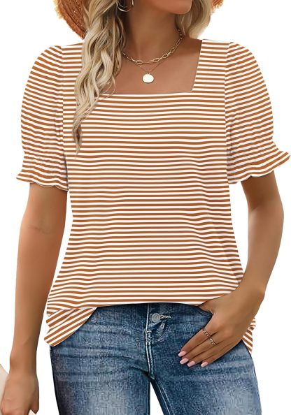 ✨Women Casual Ruffle Trim Sleeve Square Neck T Shirts(Buy 3 Free Shipping)