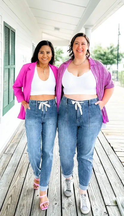 Women's Pull On Denim Joggers (Buy 2 Free Shipping)-Pink Laura