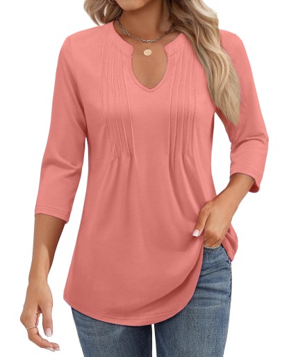 Women's Casual 3/4 Sleeve Pleated Tunic Blouse (Buy 3 Free Shipping)