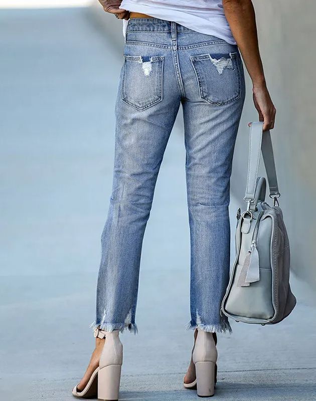 Washed Frayed Fringed Jeans-Pink Laura