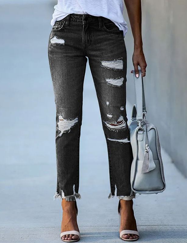 Washed Frayed Fringed Jeans-Pink Laura
