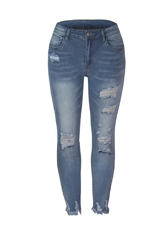 Washed Frayed Fringed Jeans-Pink Laura