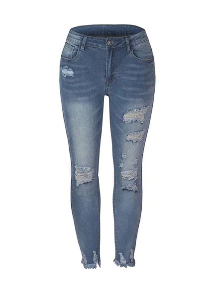 Washed Frayed Fringed Jeans-Pink Laura