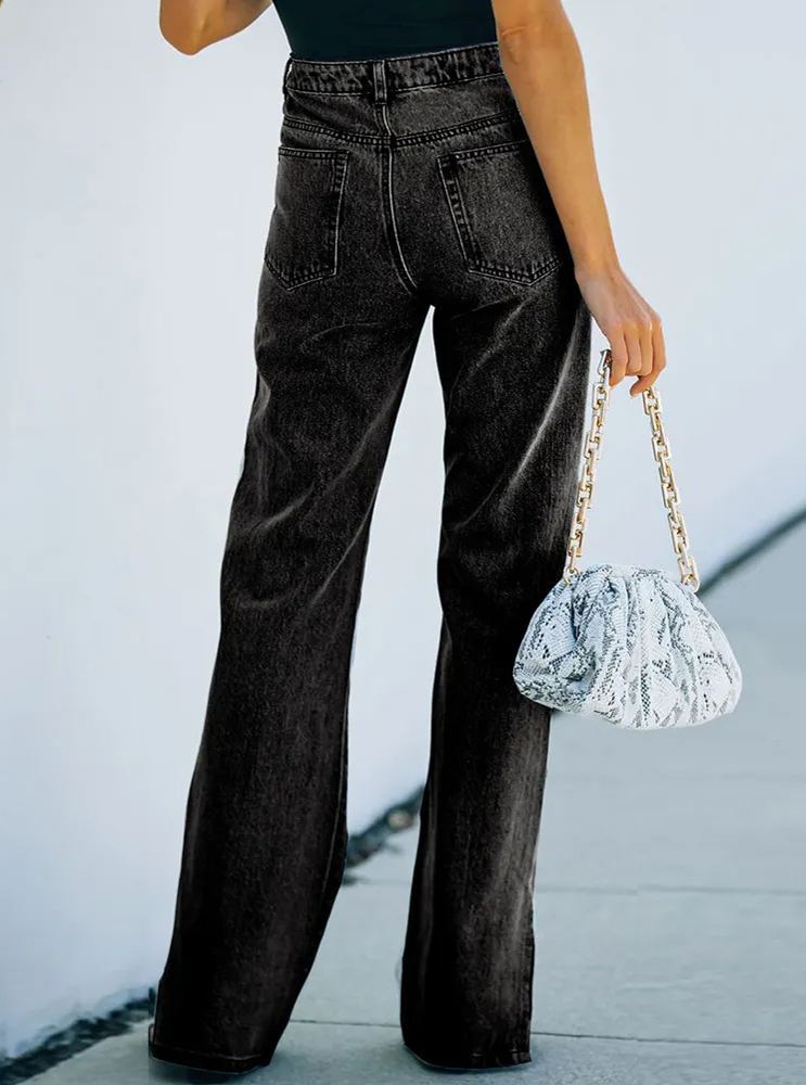 Washed Split Mid-rise Jeans-Pink Laura