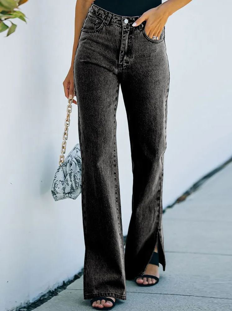 Washed Split Mid-rise Jeans-Pink Laura
