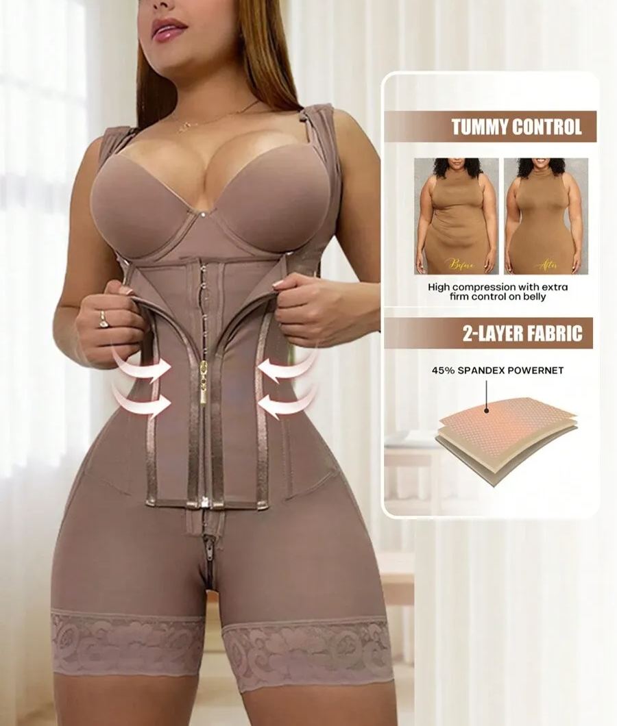 Women's Solid Color Zipper Tummy Control Corset Shaper Tops