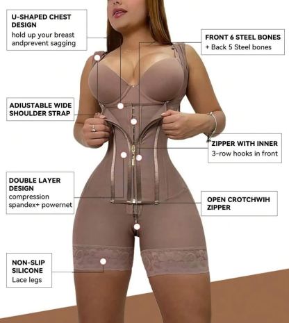 Women's Solid Color Zipper Tummy Control Corset Shaper Tops