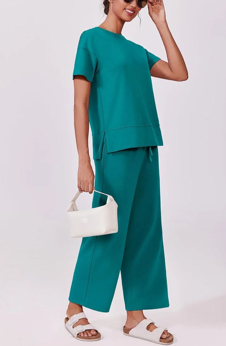 Women's Fashion Comfy Wide Leg 2 Piece Lounge Set