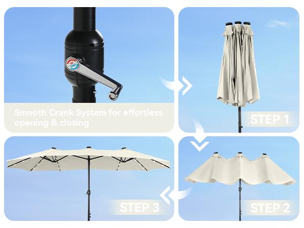 Product Introduction of PHI VILLA 15 ft Extra Large Patio Umbrella with 36 LED Lights, Metal Construction, Includes Base, Heavy Duty for Pool Garden Backyard Outdoor 21