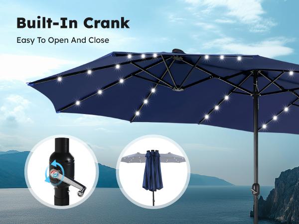 Product Introduction of PHI VILLA 15 ft Extra Large Patio Umbrella with 36 LED Lights, Metal Construction, Includes Base, Heavy Duty for Pool Garden Backyard Outdoor 7