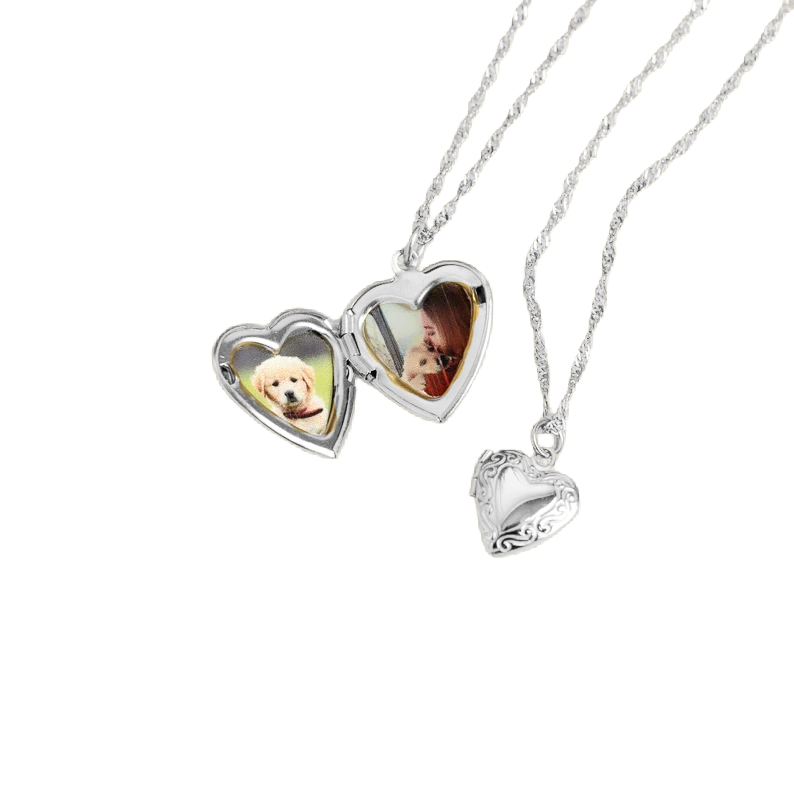 Heart Locket Necklace with Photo In Sterling Silver