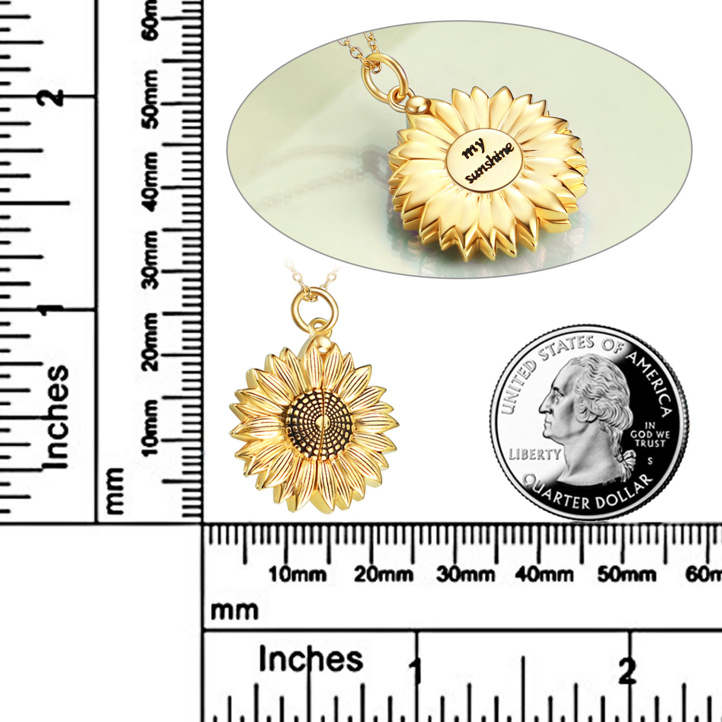 Personalized Sunflower Custom Photo Locket Necklace in Gold Vermeil-YAFEINI Personalized Jewelry