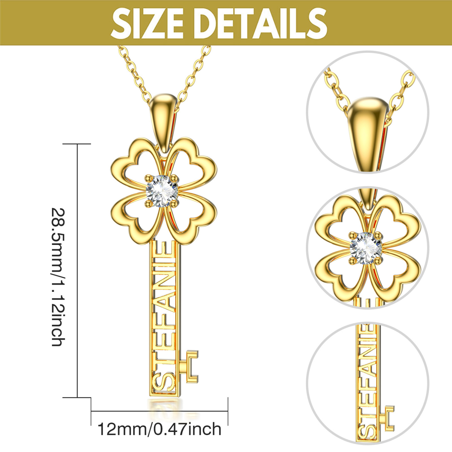 Radiant Cubic Zirconia Key Necklace in 14K Solid Gold-YAFEINI Personalized Jewelry