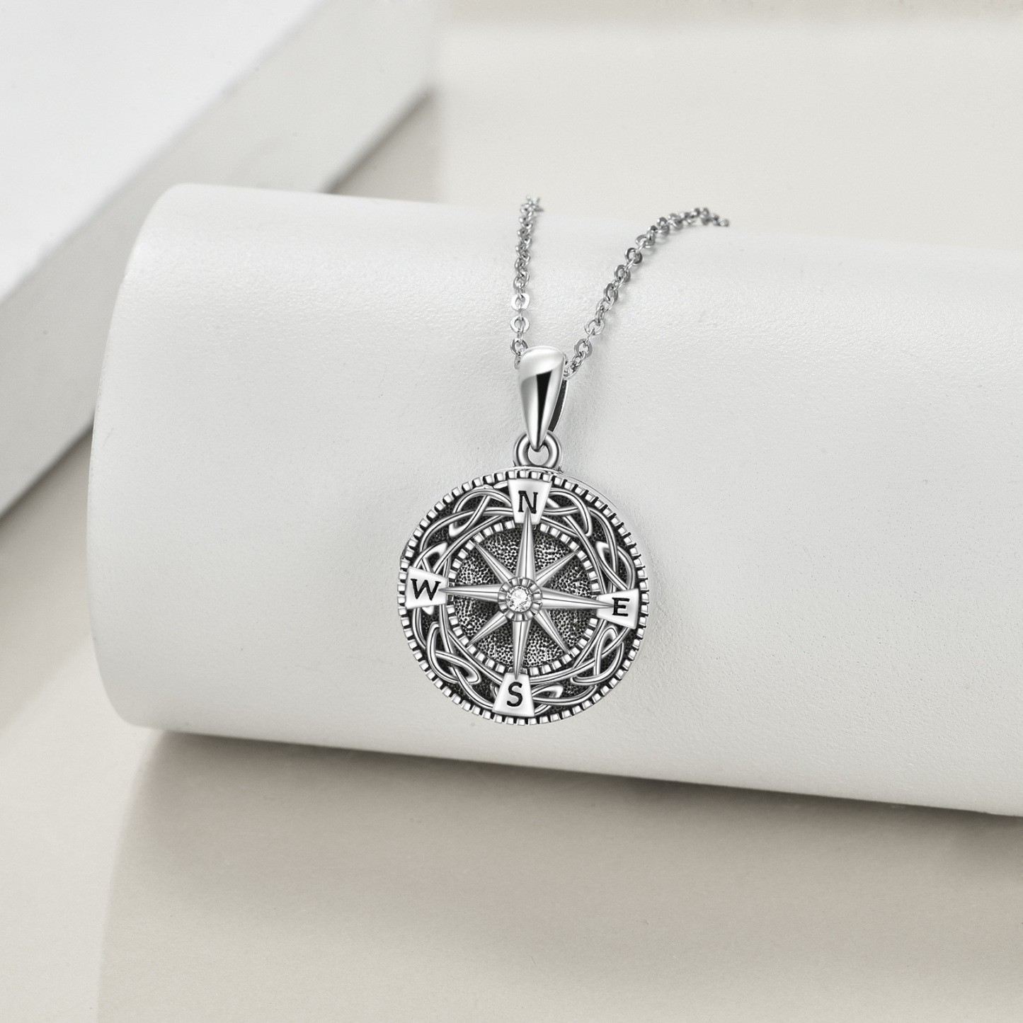 Personalized Zircon Celtic Knot Compass Custom Photo Locket Necklace in Sterling Silver-YAFEINI Personalized Jewelry