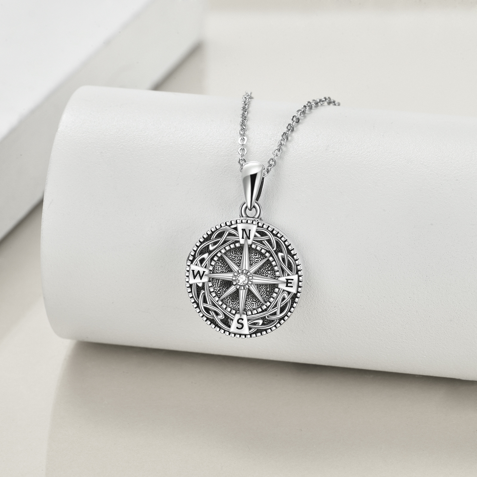 Personalized Zircon Celtic Knot Compass Custom Photo Locket Necklace in Sterling Silver-YAFEINI Personalized Jewelry