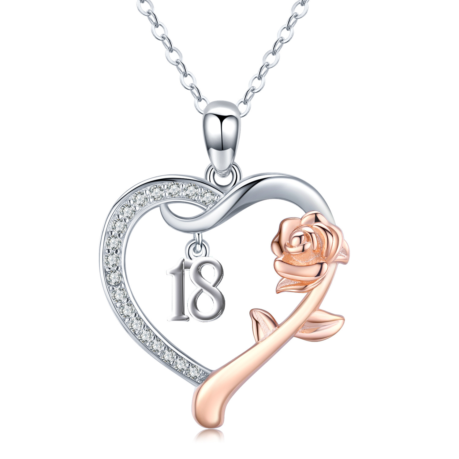 Enchanting Rose & Heart Name Necklace in Sterling Silver-YAFEINI Personalized Jewelry