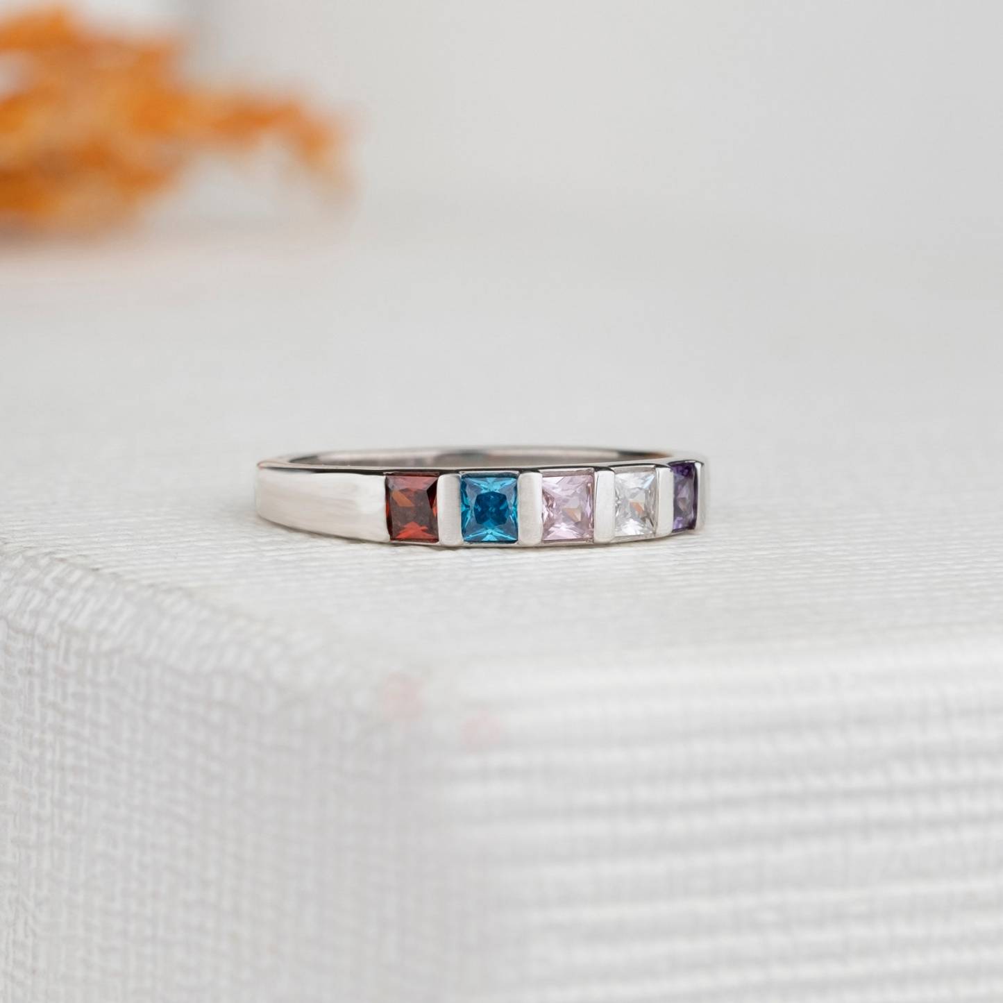 Square Cut Birthstone Ring in Sterling Silver