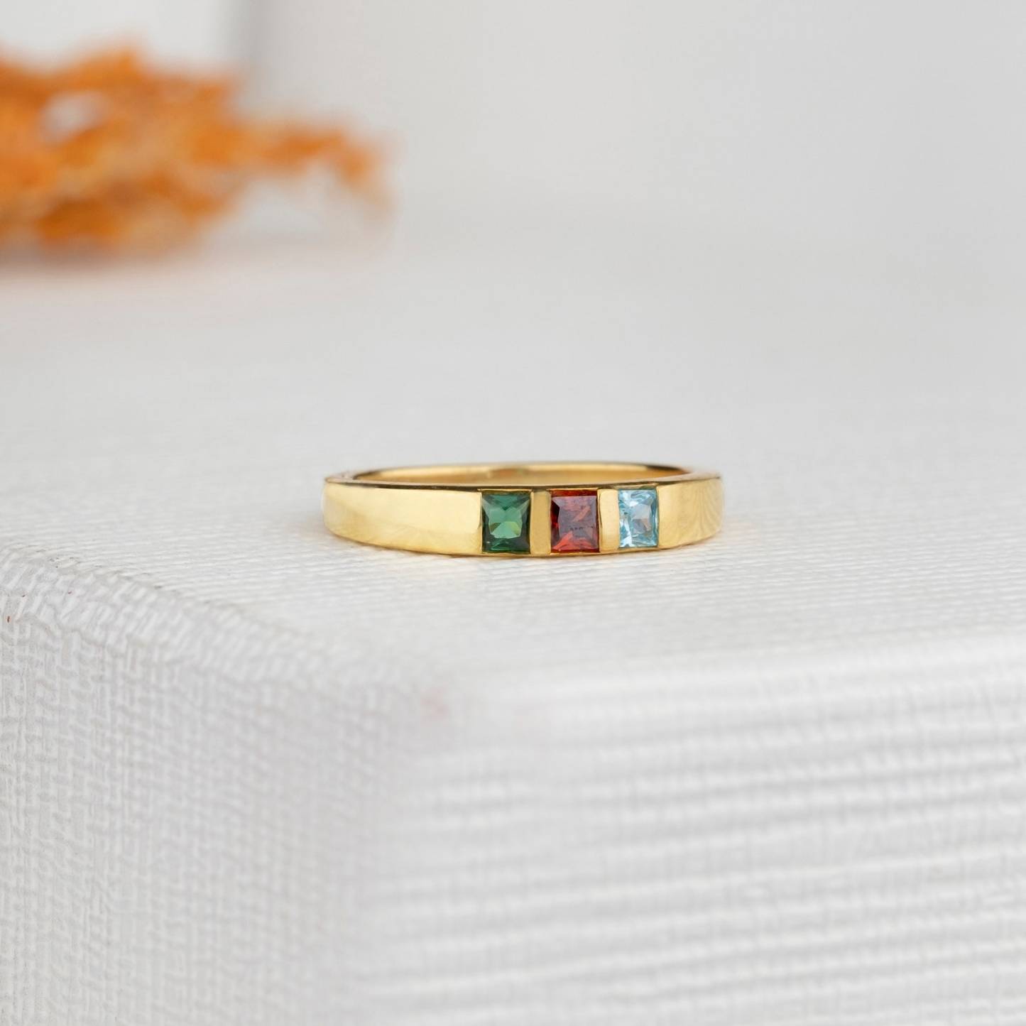 Square Cut Birthstone Ring in Sterling Silver