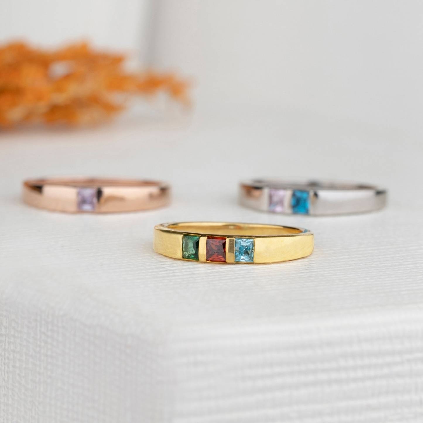 Square Cut Birthstone Ring in Sterling Silver