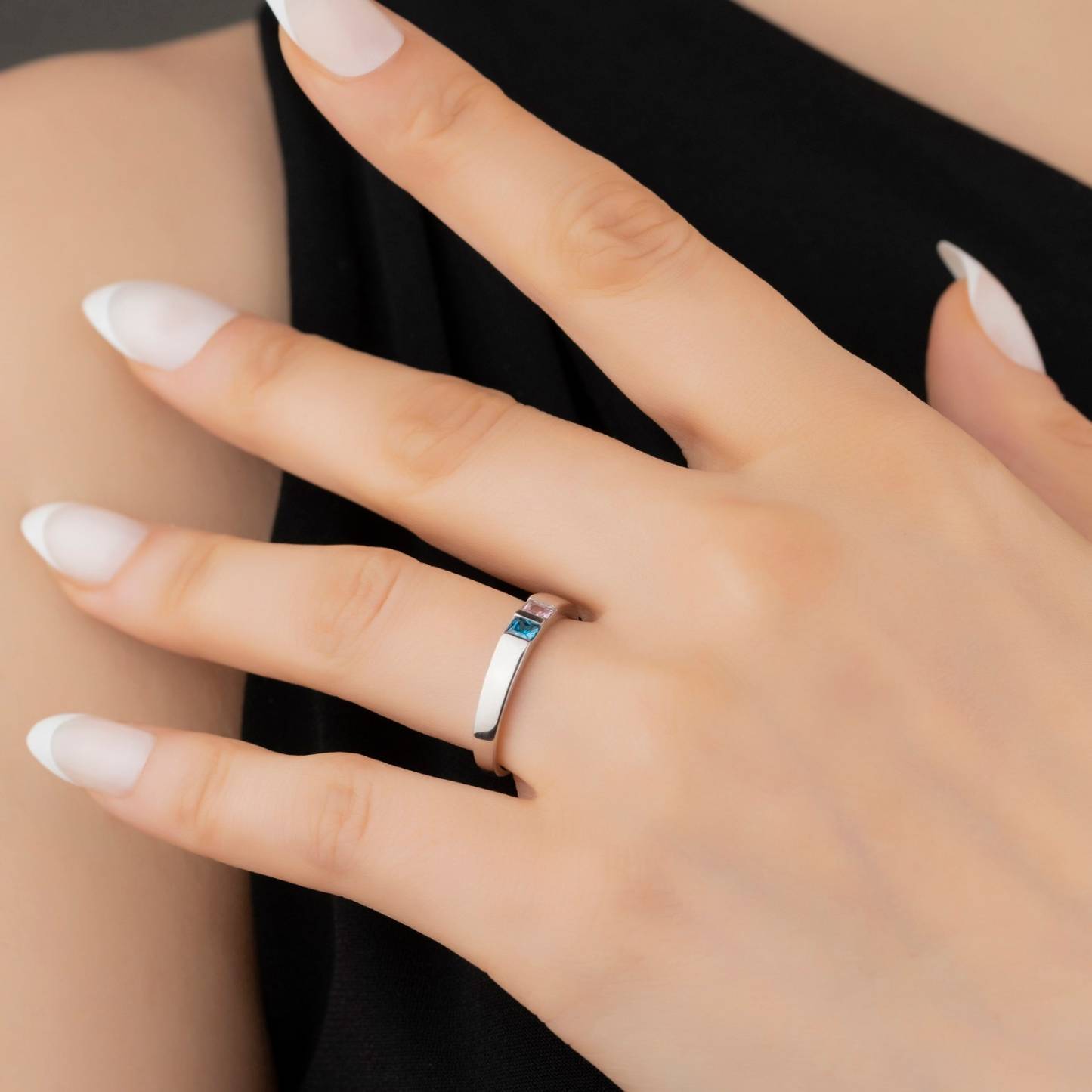 Square Cut Birthstone Ring in Sterling Silver