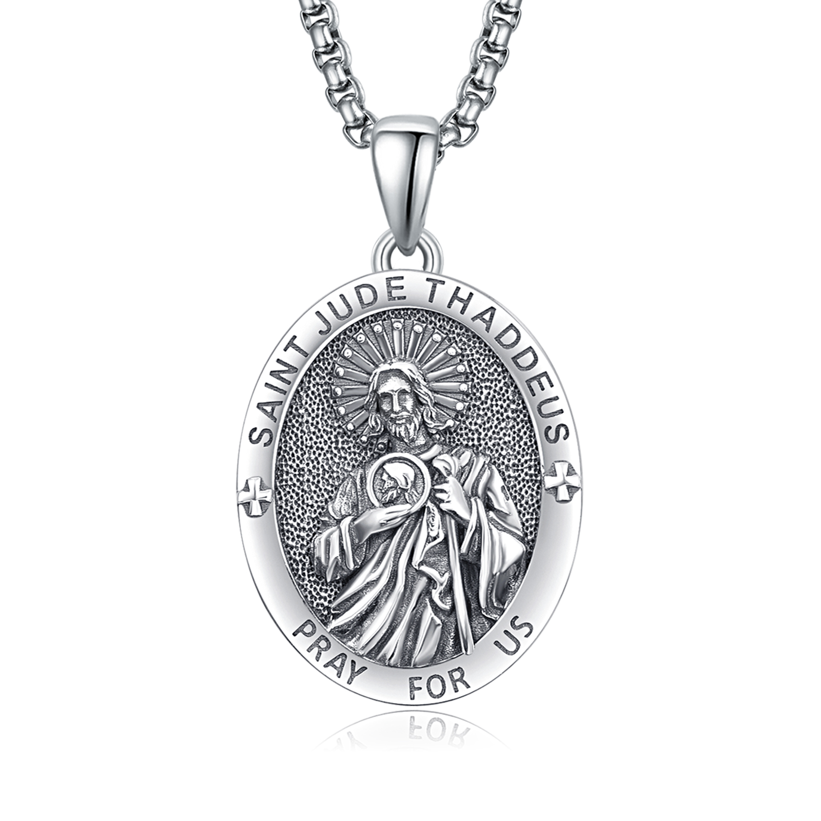 Sacred Elegance: Personalized Saint Jude Pendant in Sterling Silver-YAFEINI Personalized Jewelry