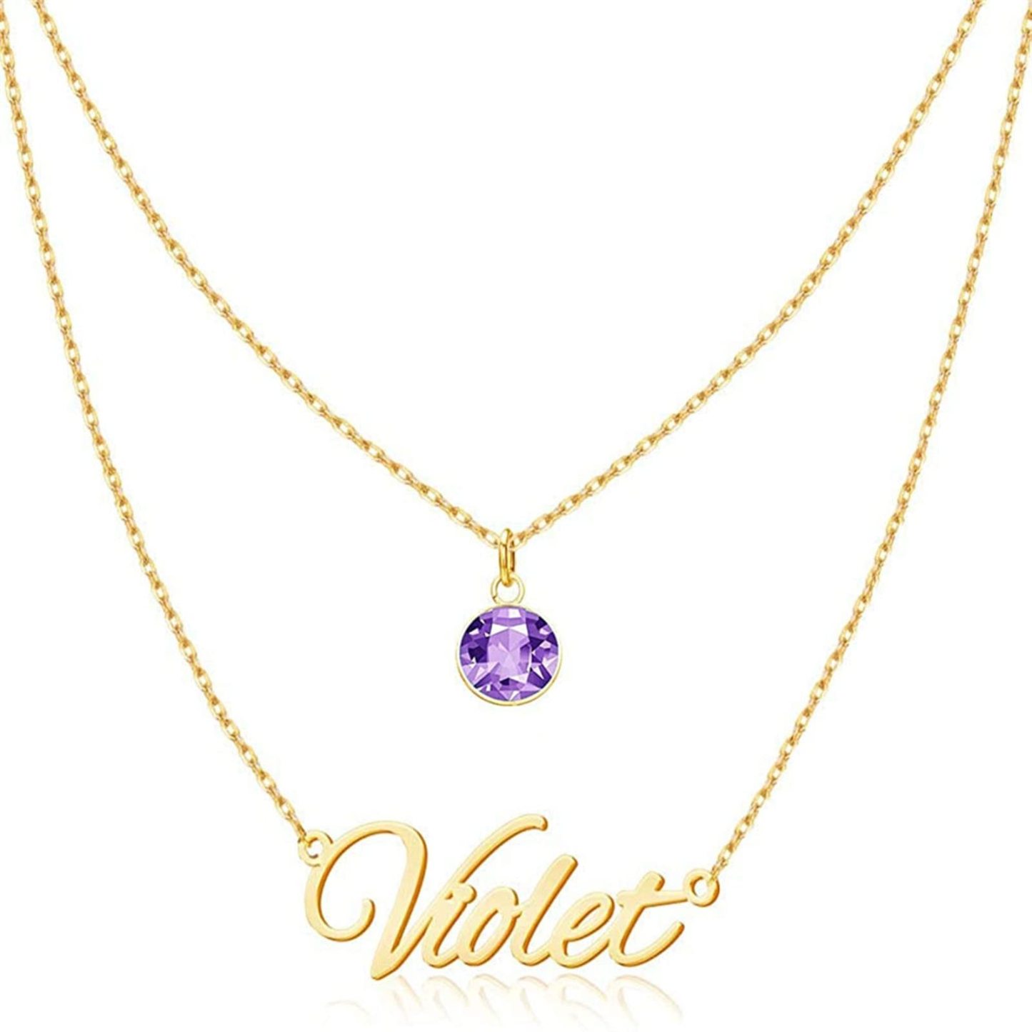 Circular Shaped Crystal Personalized Birthstone Necklace in Sterling Silver-YAFEINI Personalized Jewelry