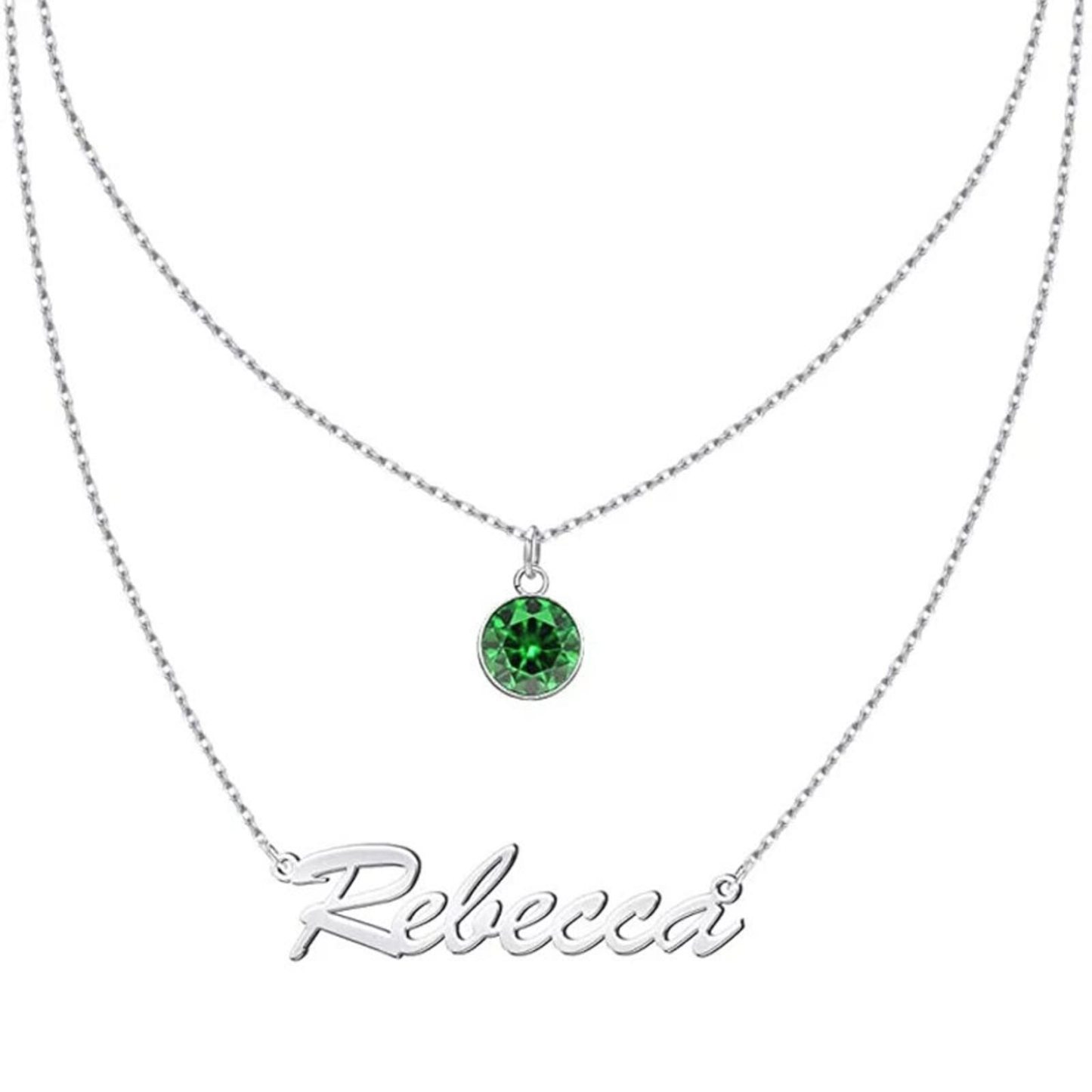Circular Shaped Crystal Personalized Birthstone Necklace in Sterling Silver-YAFEINI Personalized Jewelry