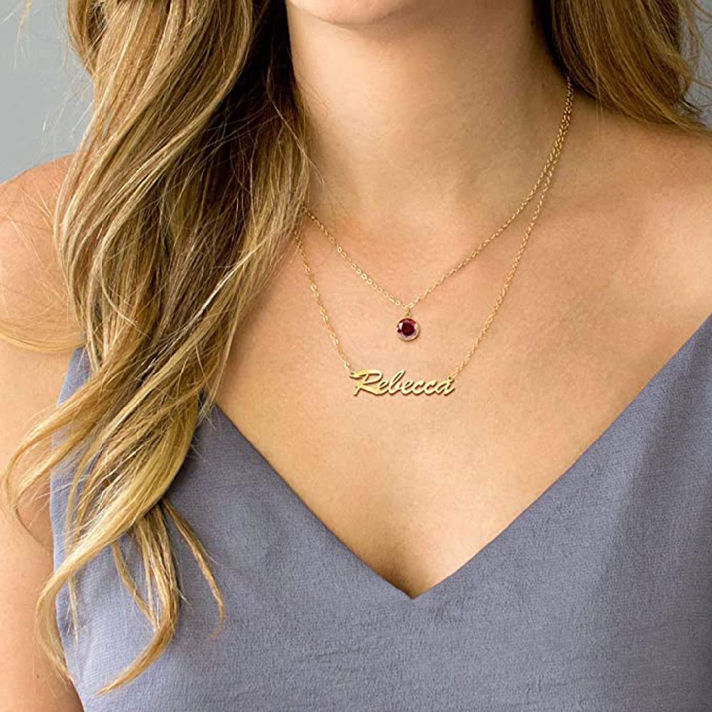 Circular Shaped Crystal Personalized Birthstone Necklace in Sterling Silver-YAFEINI Personalized Jewelry