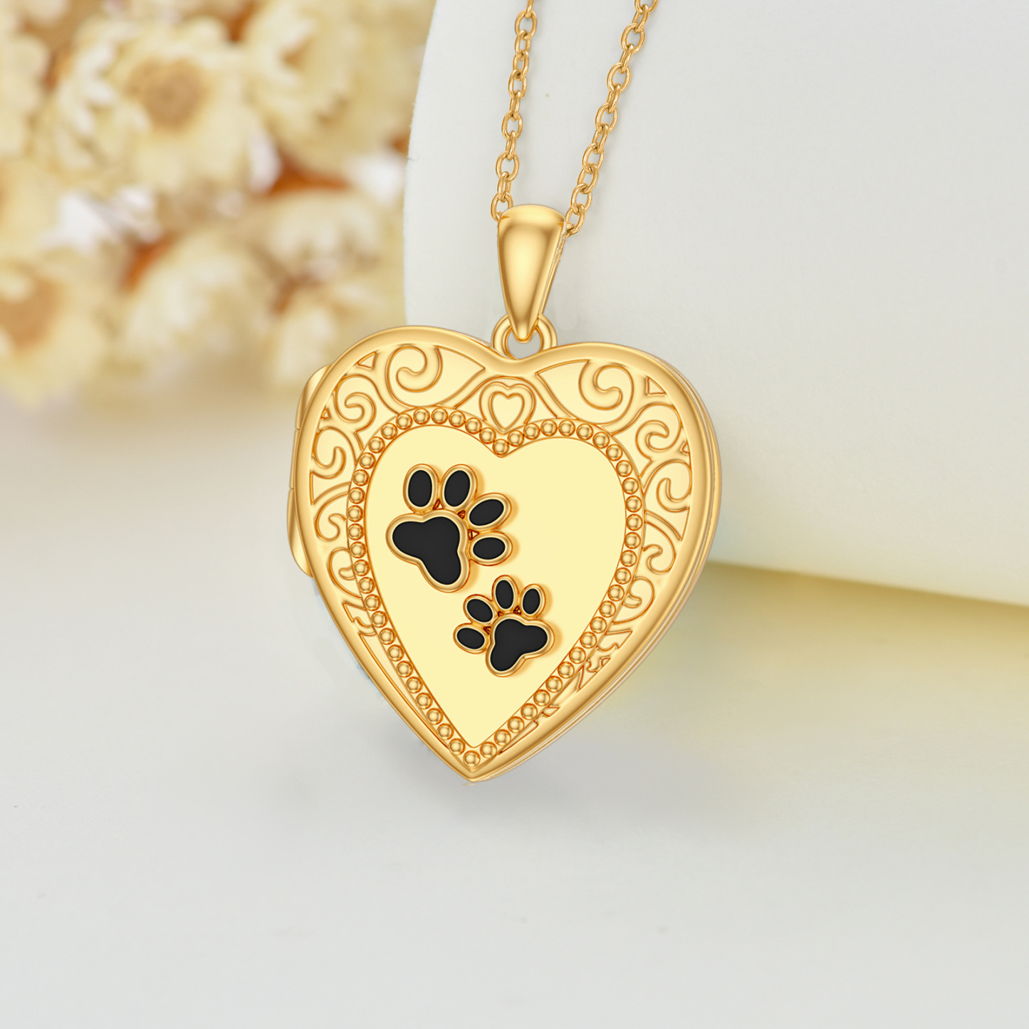 Paw Heart Pendant Personalized Photo Locket Necklace in 14K Solid Gold-YAFEINI Personalized Jewelry
