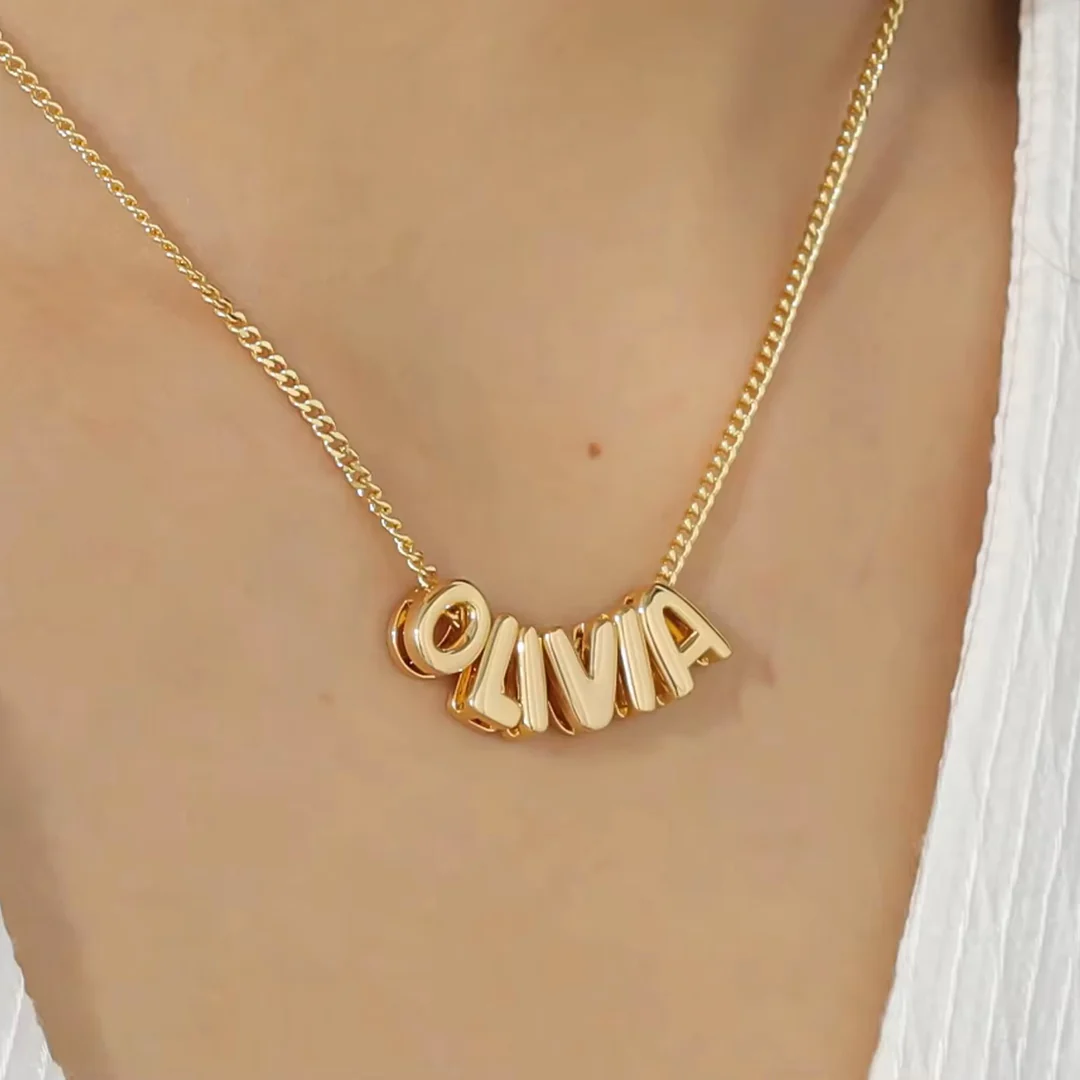 Personalized Name Bubble Necklace In 18 K Gold