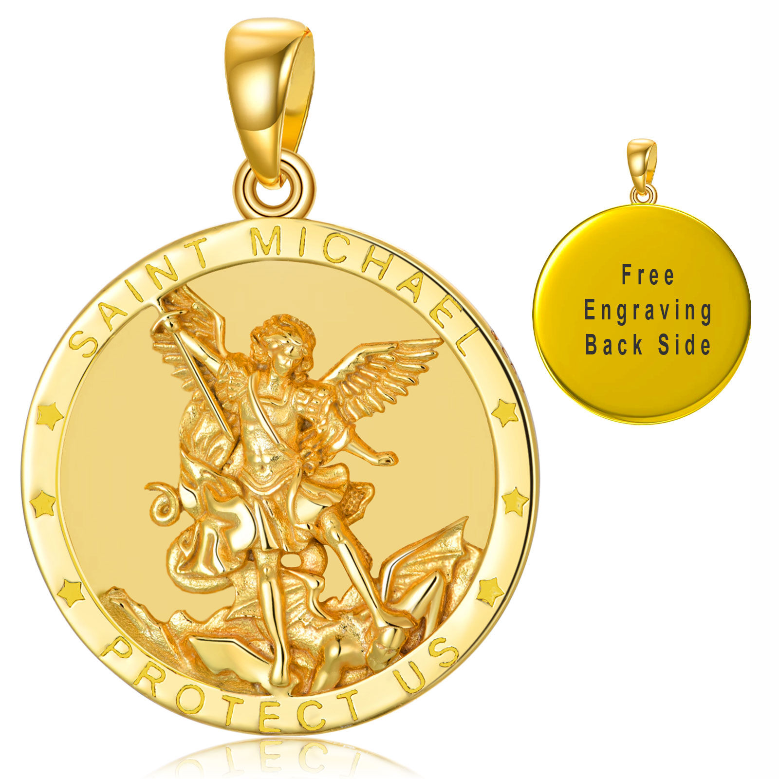 Saint Michael Guardian Coin Necklace in 14K Solid Gold-YAFEINI Personalized Jewelry
