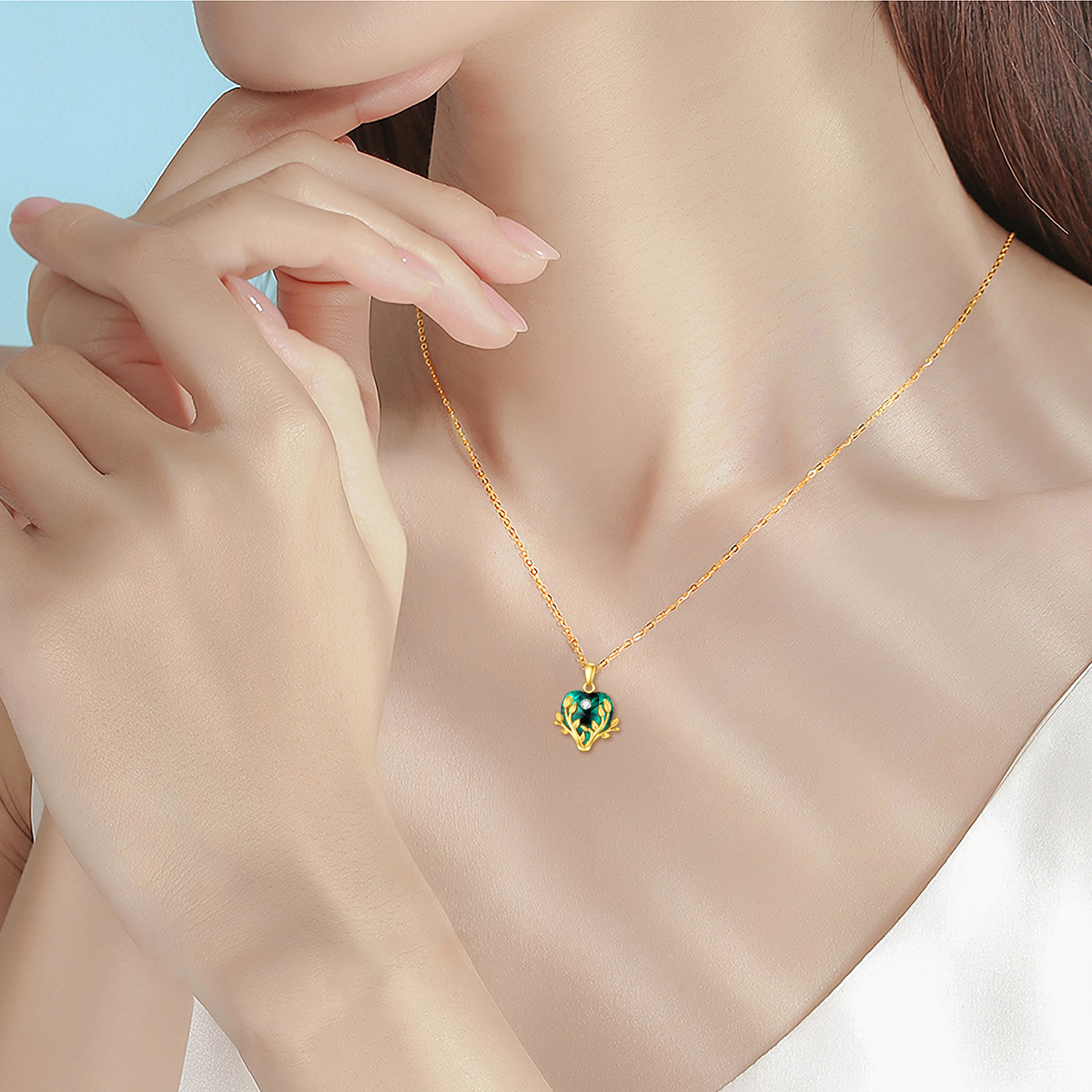 Heart Shaped Crystal Tree Of Life Birthstone Necklace in Gold Vermeil-YAFEINI Personalized Jewelry