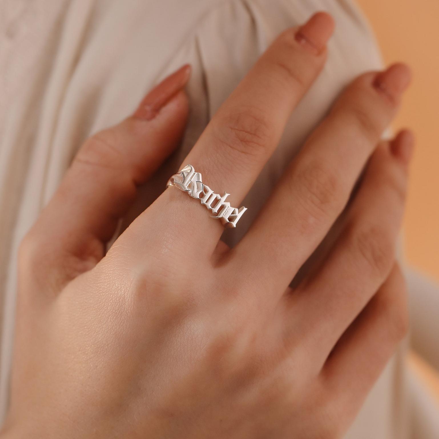 Custom Gothic Name Ring in Sterling Silver