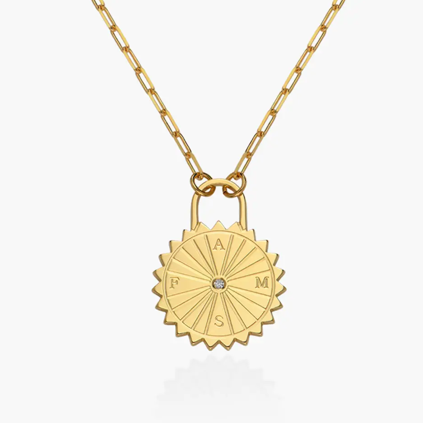 Sun Compass Diamond Initials Necklace In 14K Gold
