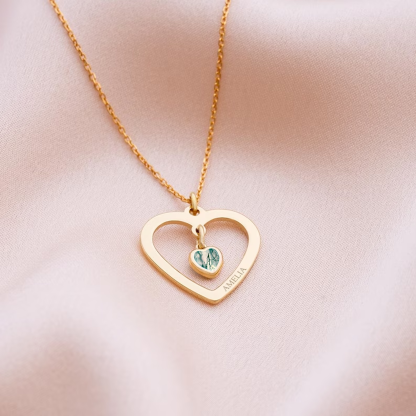 Nature's Elegance Heart Agate Pendant Necklace in 14K Solid Gold-YAFEINI Personalized Jewelry
