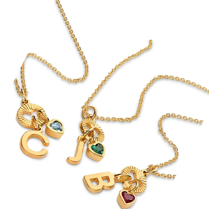 Heartfelt Birthstone Initial Necklace with Personalized Charm in 14K Solid Gold-YAFEINI Personalized Jewelry