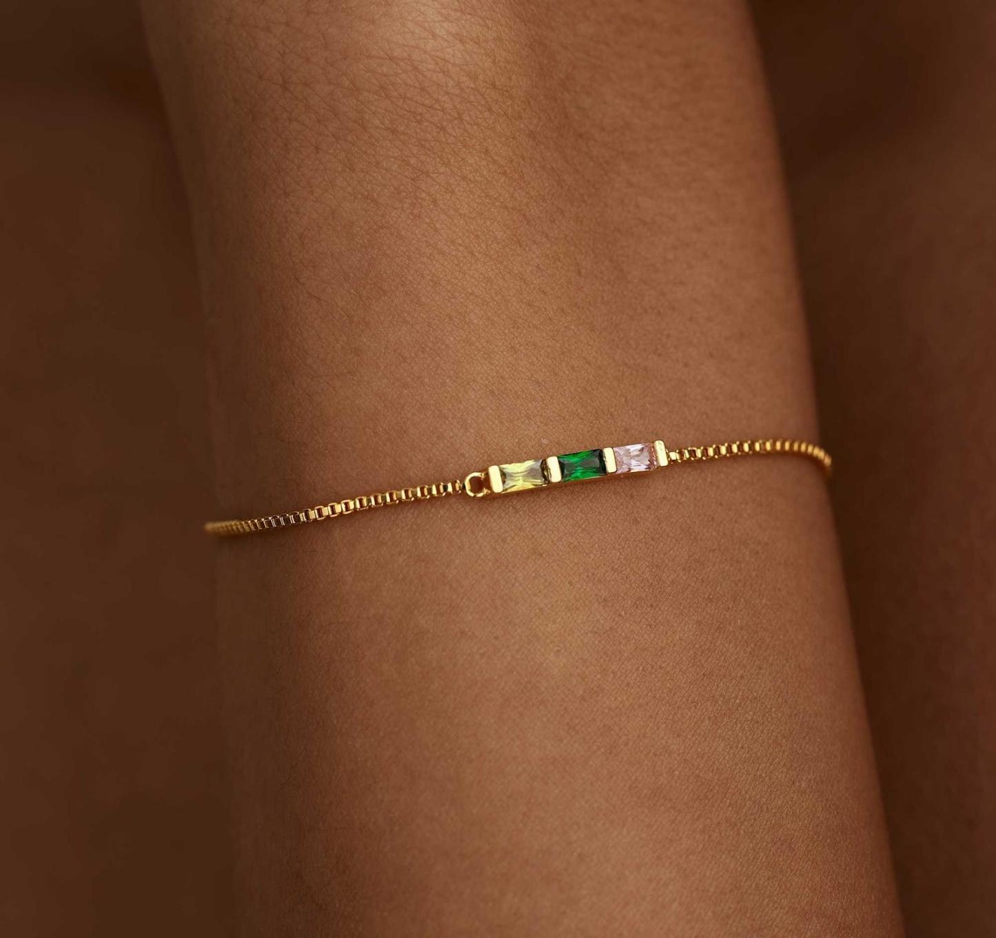 Baguette Birthstone Bracelet in Sterling Silver