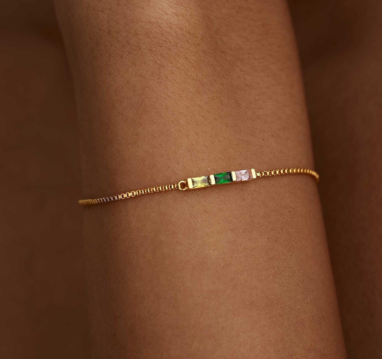 Baguette Birthstone Bracelet in Sterling Silver