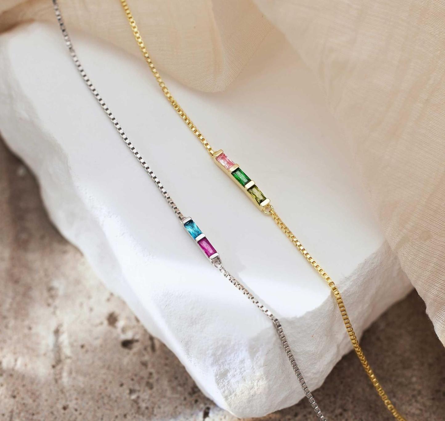 Baguette Birthstone Bracelet in Sterling Silver