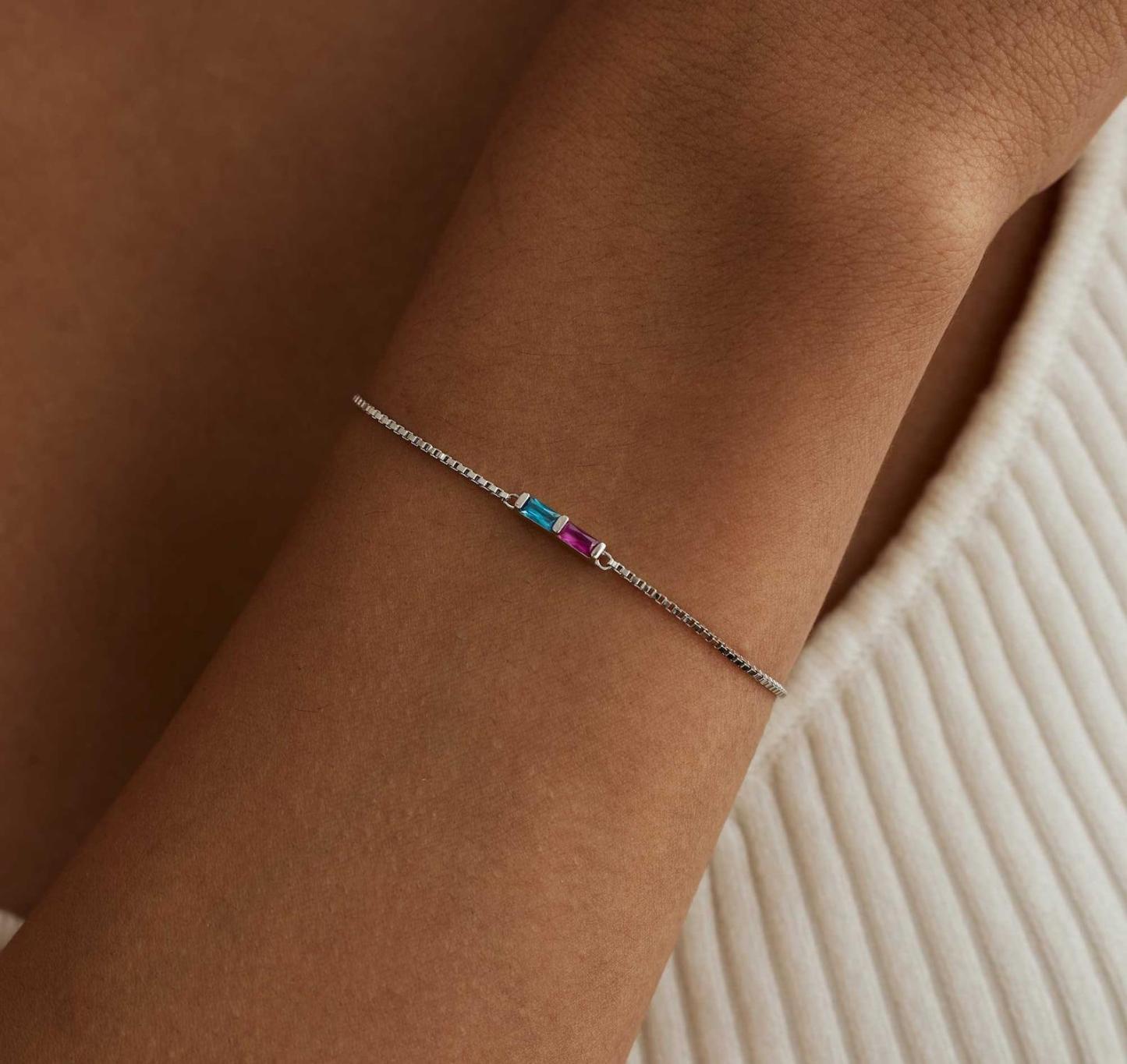 Baguette Birthstone Bracelet in Sterling Silver