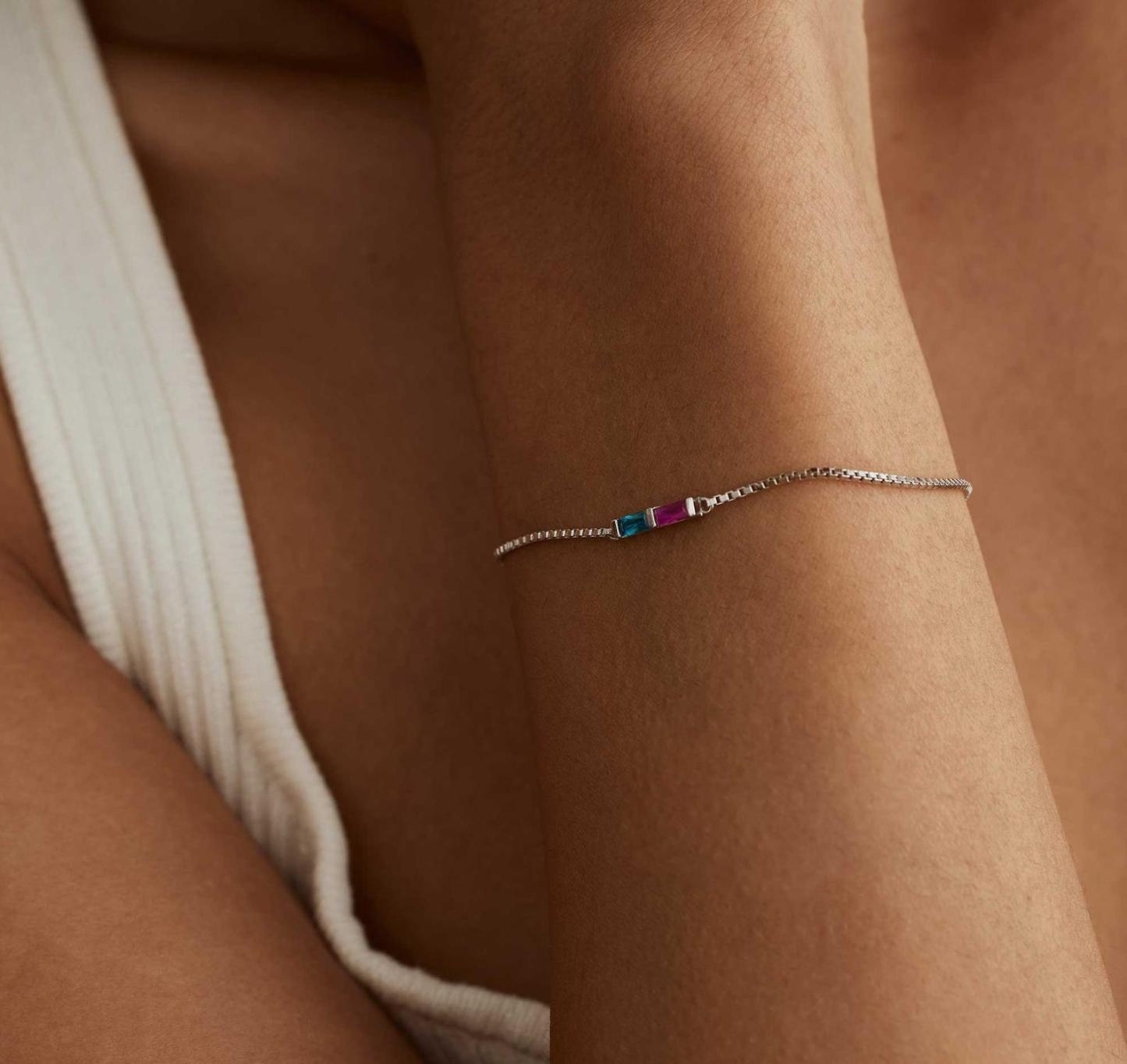 Baguette Birthstone Bracelet in Sterling Silver