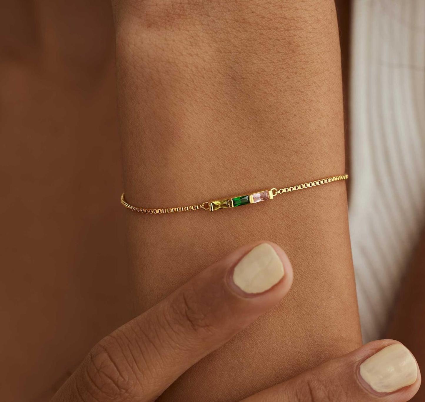 Baguette Birthstone Bracelet in Sterling Silver