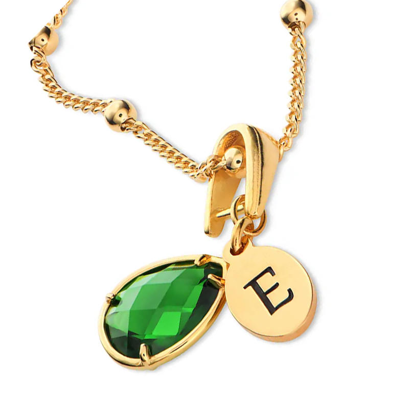 Elegant Birthstone Initial Necklace with Custom Charm in 14K Solid Gold-YAFEINI Personalized Jewelry