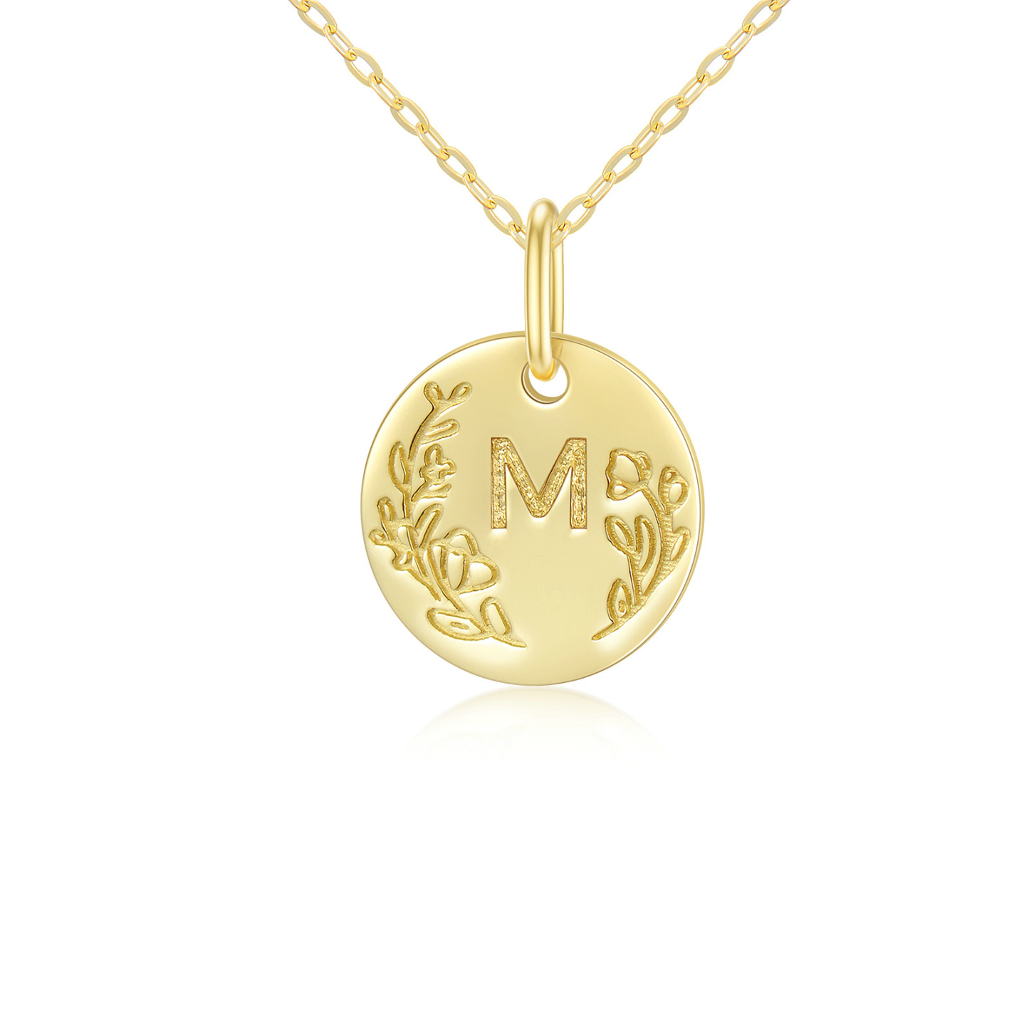 Sophisticated Coin Initial Necklace with Elegant Charm in 14K Solid Gold-YAFEINI Personalized Jewelry